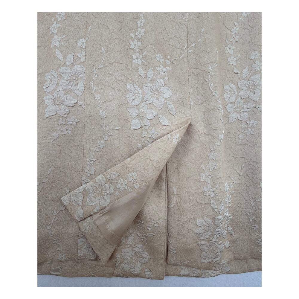 Adrianna Papell Tan Jacquard Brocade Party Business Lined Long Blazer Jacket 10 - Picture 7 of 10